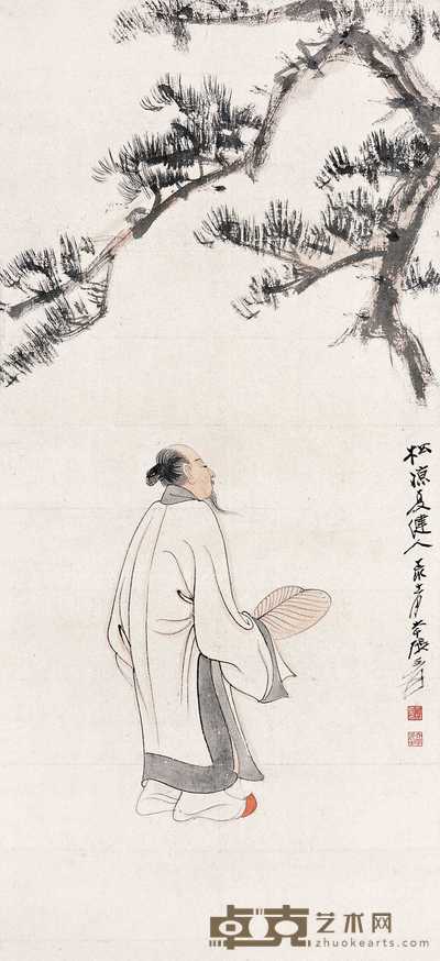 张大千 丁亥（1947）年作 松荫高士 立轴 81×37.5cm